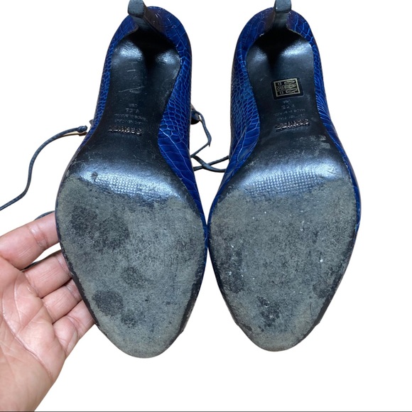 Schutz Blue Croc Leather Lace Up Ankle Booties 9.5 - Picture 6 of 8